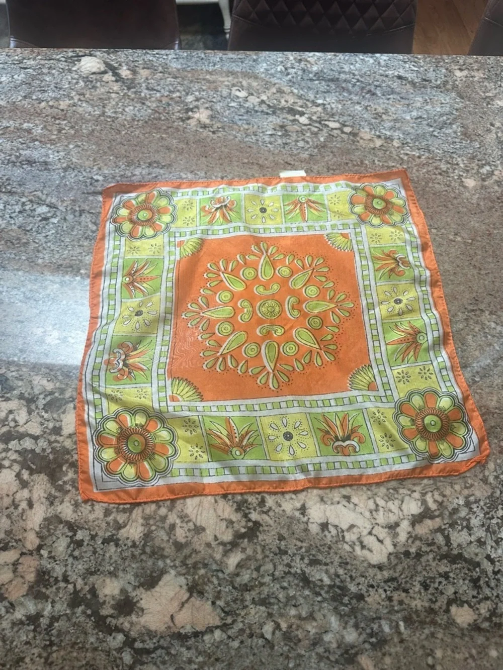 Floral Orange & Lime Square Scarf - Stylish Pure Silk Women’s Neck Wrap